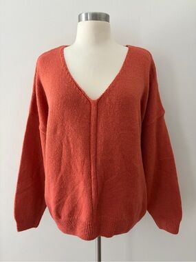 NWT Tempo Paris Oversized V-Neck Sweater in Pumpkin Orange M/L Fall Lagenlook